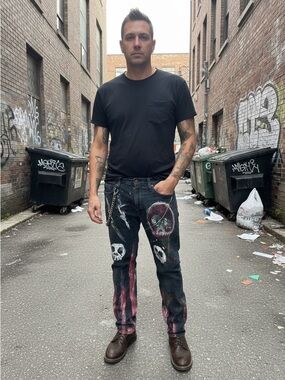 Hand painted men's 31"by32"L grunge goth artsy slotchy